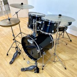 Sound Percussion Bebop Complete Drum set 20” Bass New Quiet Cymbals Throne Hardware  Sticks Key  $350 Cash In Ontario 91762.  12” 13 15 Toms
