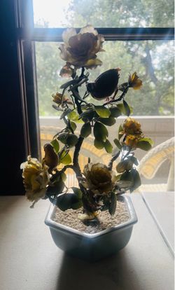 Vintage Chinese Bonsai Tree & Flowers Sculpture