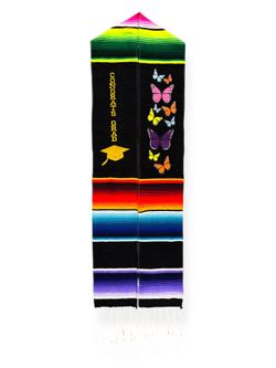 Mexican Zarape Style Graduation Stole Butterflies Estola
