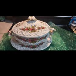 Italian Ceramic Soup Tureen with Ladel, Lid, & Platter