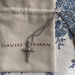 David Yurman Sterling Silver Steel Cable Cross Pendant 
