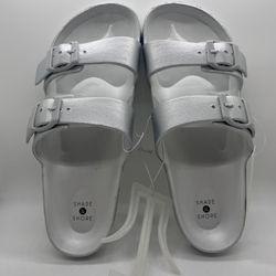 Shade & Shore White Slide Sandals Ladies Size 9 Beach Summer Buckle Slides NWT