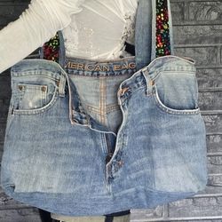 Pre-owned American Eagle Music Notes Denim Shoulder Bag 