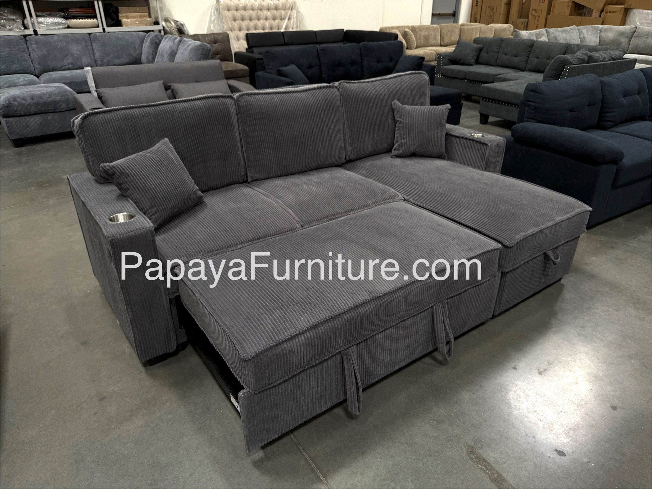 New! 89” Reversible Grey corduroy Sectional Sofa Bed, Sectional Sofa Bed, Grey Sofa, Sleeper Sofa, Grey Couch, Reversible Sectional, Sectional Sofa