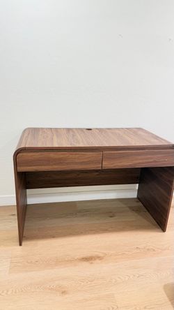 Modern Walnut Wood Desk with Drawers
