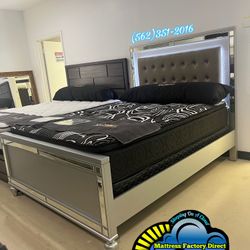 Queen Bed Frame With Lights New Mirror Finish Headboard 