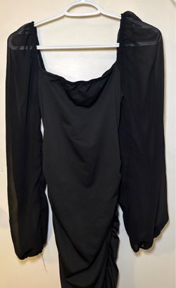 Tall Black Mesh Sleeve Ruched Bodycon Dress (Tall Women)