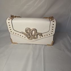 ALDO White, Gold, and Rhinestone Studded Snakeskin Purse
