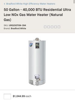 Bradford White Water Heater 50 Gal New for Sale in Whittier, CA - OfferUp