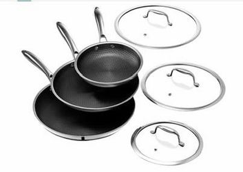 HexClad Hybrid Fry Pan Set With Lids, 6-pc, 8, 10 and 12-Inch Frying Pans