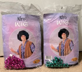 Afro Wigs (2) with Disco Ball Necklace