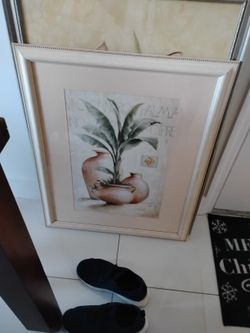 Large Wood Framed Plant Artwork 