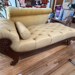 Victorian Fainting Couch Chaise Lounge Reupholstered In Buttery Leather