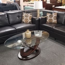 Brand New Brown Bonded Leather 72" Sofa + 57" Loveseat 2PCs Set