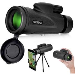 12x50 Monocular Telescope Evershop High Power Prism Handheld Telescope Outdoorsman Gifts with Smartphone Holder for Bird Watching Hunting Camping Trav
