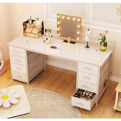 55′′ Vanity Desk with 8 Drawers – Large Storage Makeup Table, White