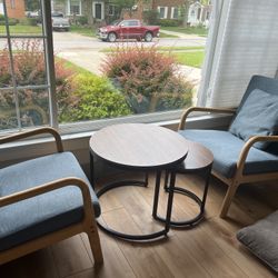 🪑 Modern Lounge Chairs + Nesting Coffee Tables – Can Sell Separately