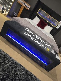 💥 Queen, King, Cal King Light Up Fireplace Bed Frames 💥 Furniture Sectionals Avail