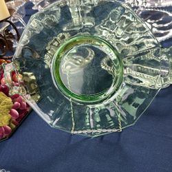 Vintage Cambridge, Deco, Con Green Glow Depression, Glass Cake Plate