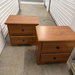 Solid pine nightstands with two drawers, similar to modern pine-stained models.