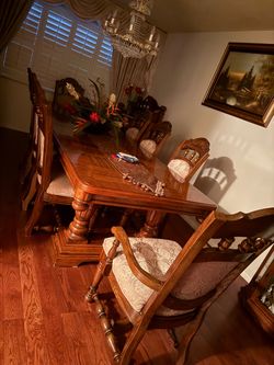 Solid wood, dining, set table and chairs