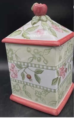Vtg Capriware Ceramic Canister set of 3 Floral Apple Blossom Kitchen Jar Lid