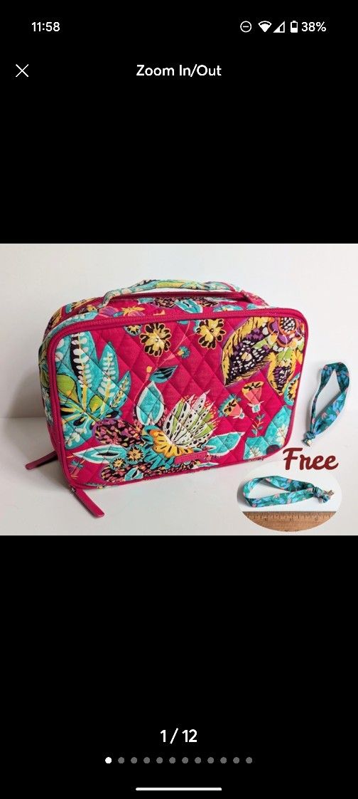 Vera Bradley Large Blush & Brush Makeup Case Travel Organizer Rumba *Free Gift