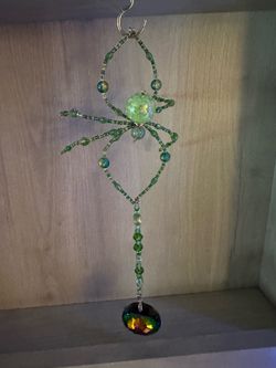 Beaded Crystal/Glass Spider Sun Catcher in green