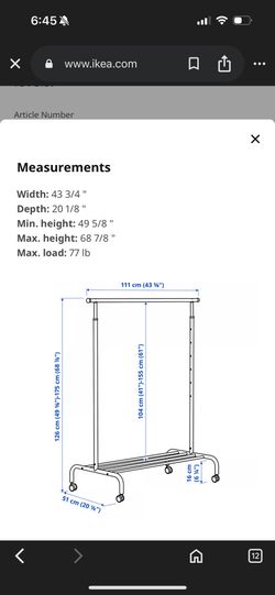 IKEA RIGGA Height Adjustable Clothes Rack with Wheels Very Good