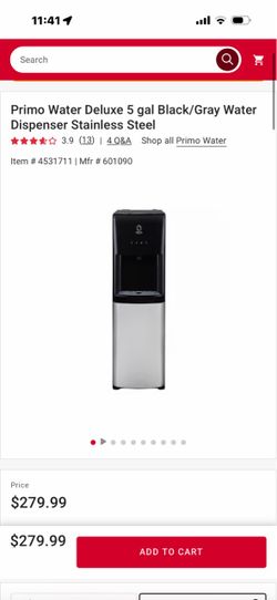 Primo Water Deluxe 5 gal Black/Gray Water Dispenser Stainless Steel
