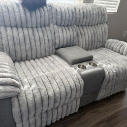 Gray Fluffy Reclining Couch