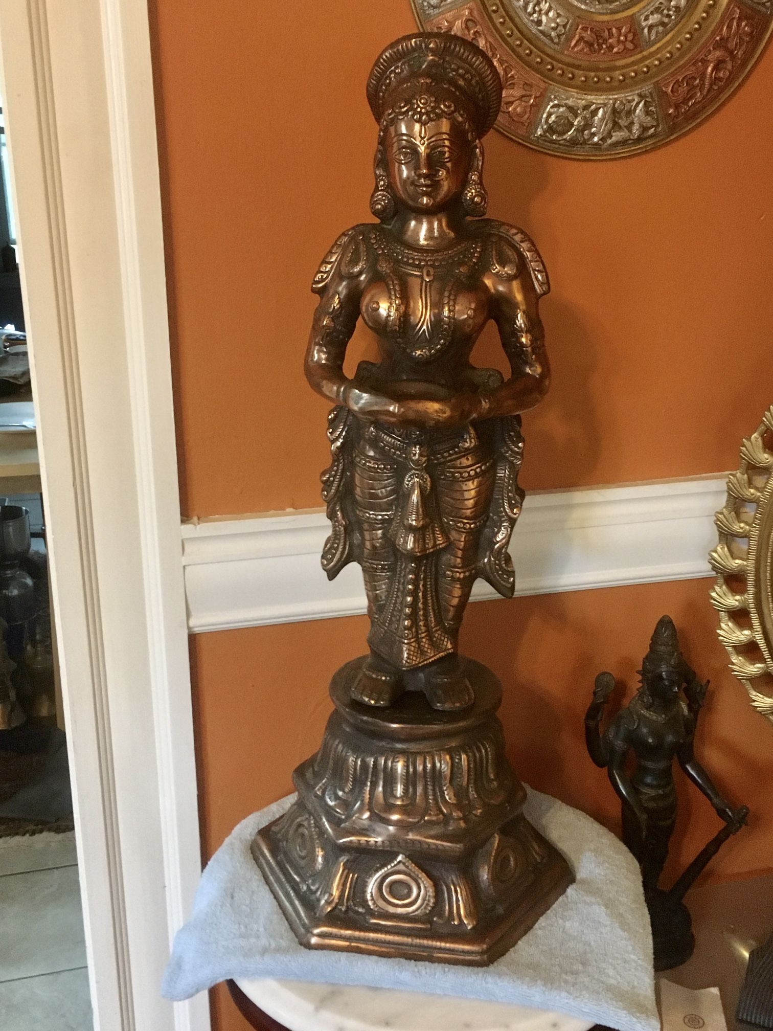 Diwali 26” tall Hindu Welcome Lady Diya - Oil Lamp