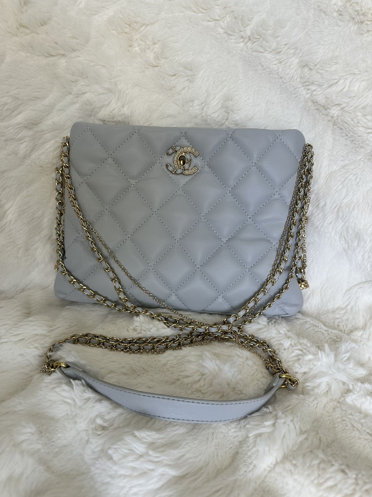 Blue Chanel Small With Gold Chain