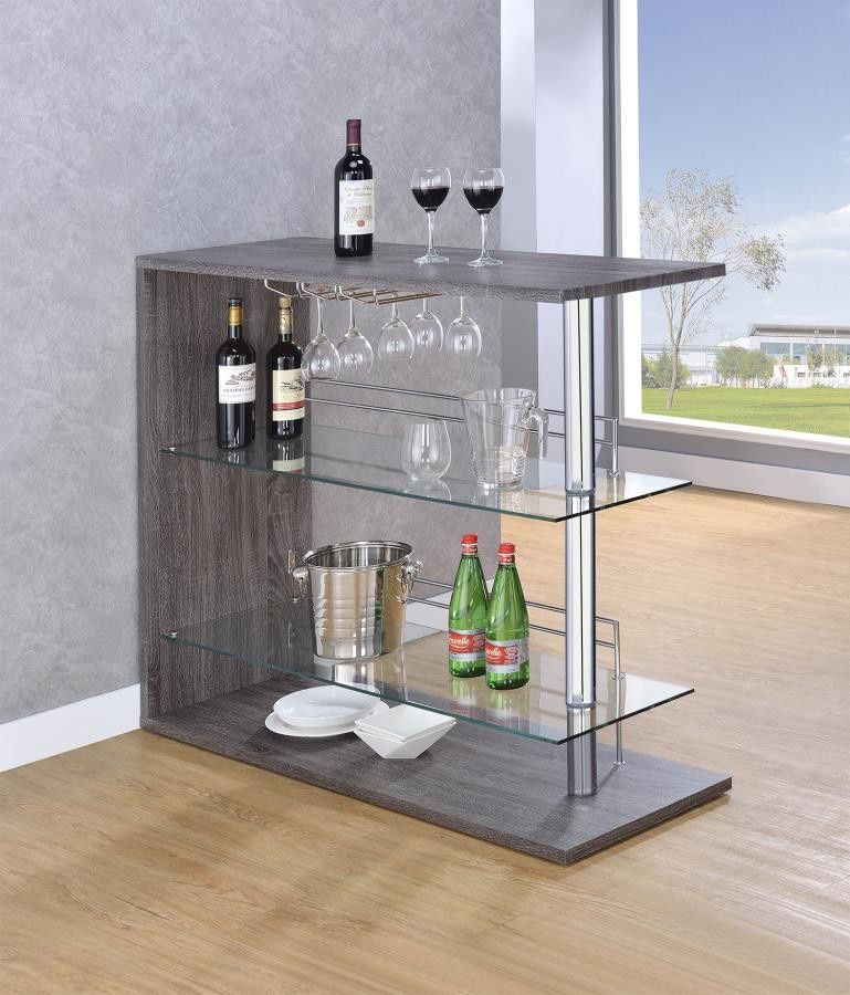 Grey Rectangular Bar Table with 2 Shelves and Wine Holder