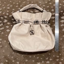Michael Kors Tonne Drawstring, Shoulder Genuine Leather And Snakeskin Purse With Silver tone Accents