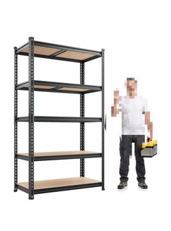 E) Adjustable 5-Tier Shelving Unit,High-Density MDF Shelves,Heavy Duty Storage Shelves,Easy Assembly,For Pantry Workshop Storage $30