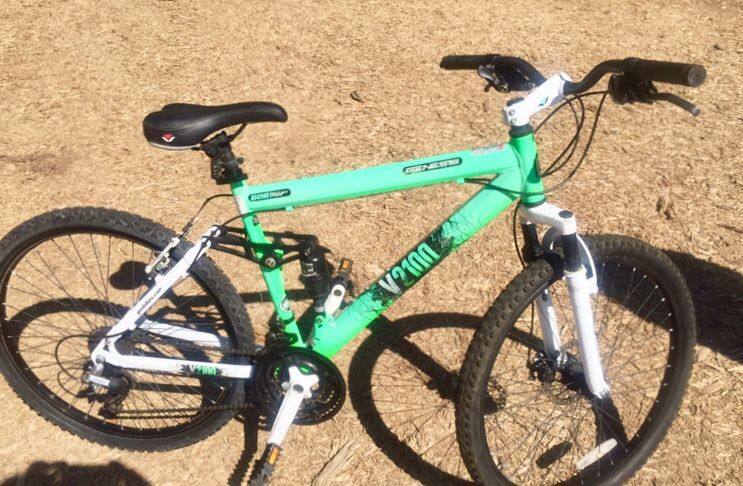 Genesis V2100 26 21 speed front disc brake bright green black white full suspension mountain bike for Sale in Grand Junction CO OfferUp