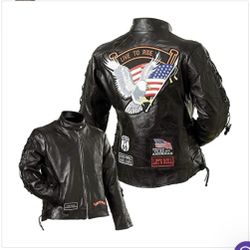 NEW Leather Biker Jacket with Patches