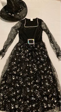 Black Girls Witch Halloween Costume with Hat Size Large 10/12