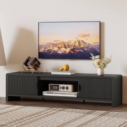 TV Stand for 75/65/55 Inch TVs, Mid Century Modern Entertainment Center with Storage, Wooden Television Media Console Cabinet with Fluted-Door for Liv