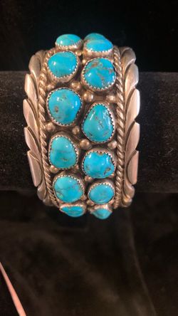 Sterling Silver Turquoise Cluster Cuff Bracelet