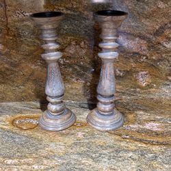 Pair Of Wood Candle Holders