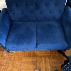Set of 2 Matching Blue Velvet Couches – 3-Seater + Loveseat