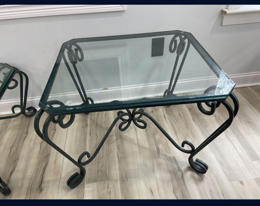 Wrought Iron Center Pc Table With 1 End Table