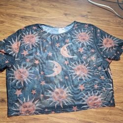 SHEIN Sun and Moon Celestrial Print Crop Top Size 3XL