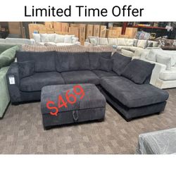 Limited Time Offer Corduroy Sectional Sofa With Storage Ottoman And USB Port - 4 Colors Available 