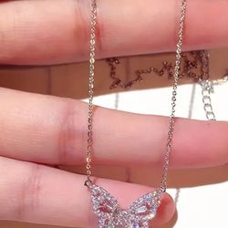 925 Sterling Silver Butterfly Necklace Inlaid Zircon Neck Jewelry Women's Fine Jewelry 🎁 