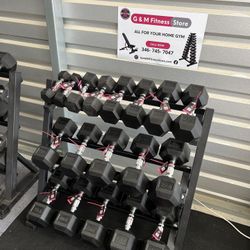 Top quality ⭐️New pair of 5,10,15,20,25,30,35,40,45lb rubber dumbbells with rack. $570