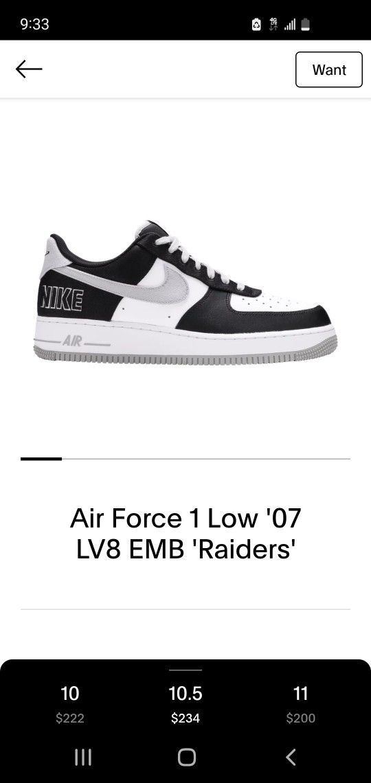 Nike Air Force 1 07 LV8 Emb Raiders Black, Silver, White & Green