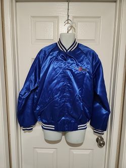 VINTAGE Amtrak Train Blue Satin Bomber Jacket Made In USA Size Large 